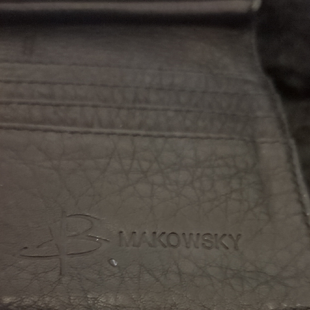 B. Makowsky Black Leather Clutch with Silver Logo Plate - Picture 5 of 7